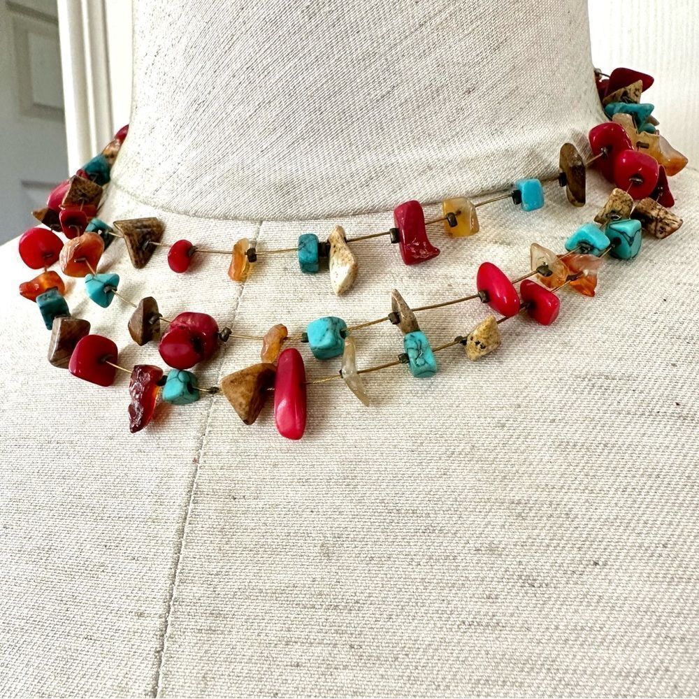 Colorful multi strand chip stone necklace - Picture 5 of 8